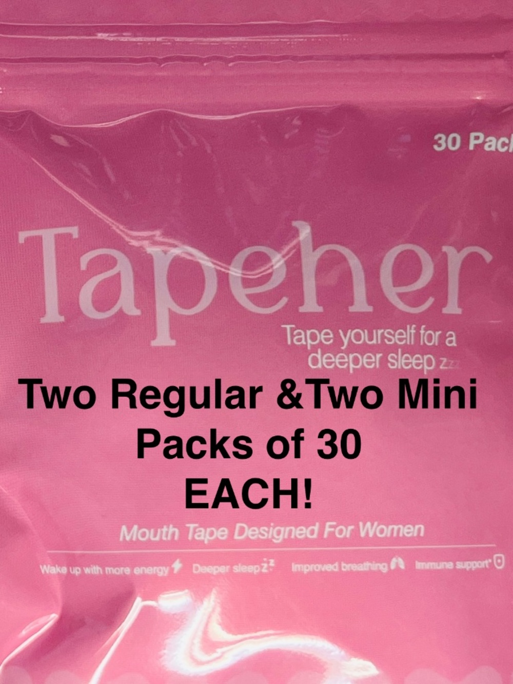 Tapeher TWO Regular and TWO Mini Mouth Tape 30 Pack Kits 120 pcs Total!